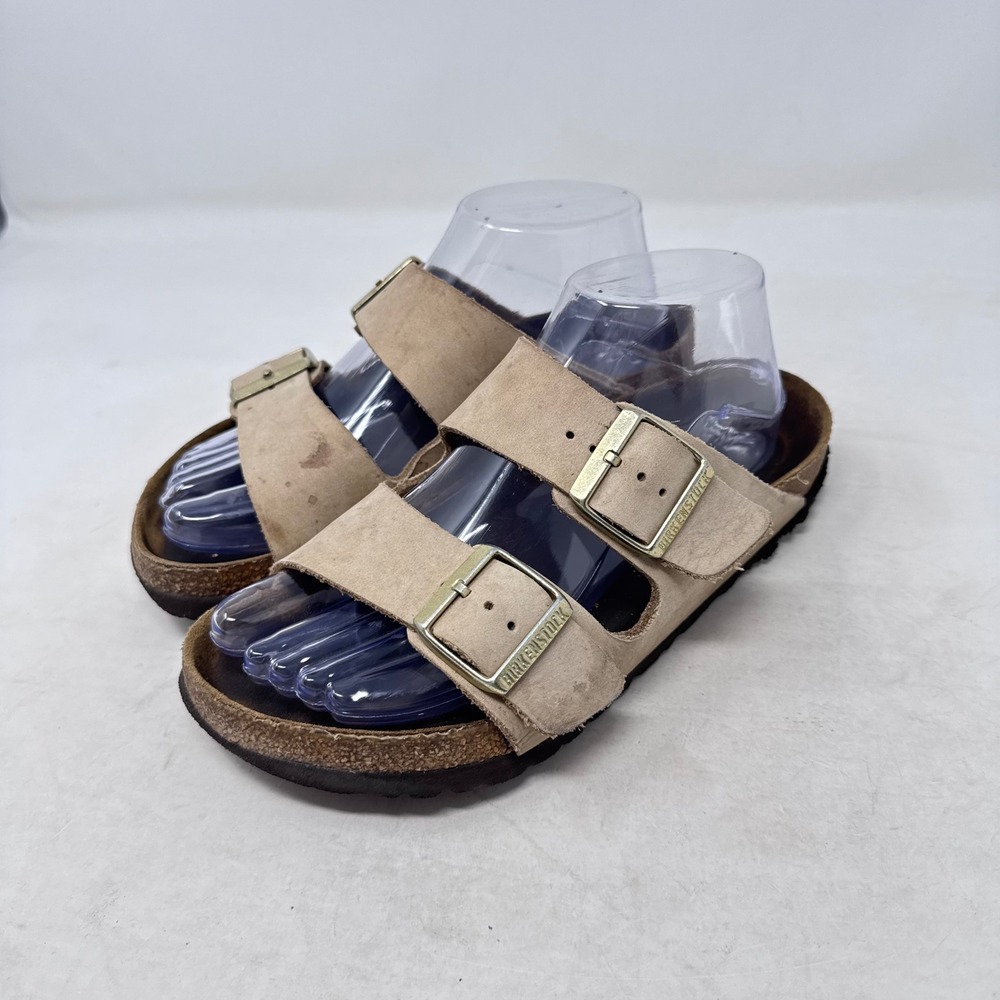 Birkenstock Arizona Sandals Tan Size 37 Suede Cork Two Strap Slide Comfort